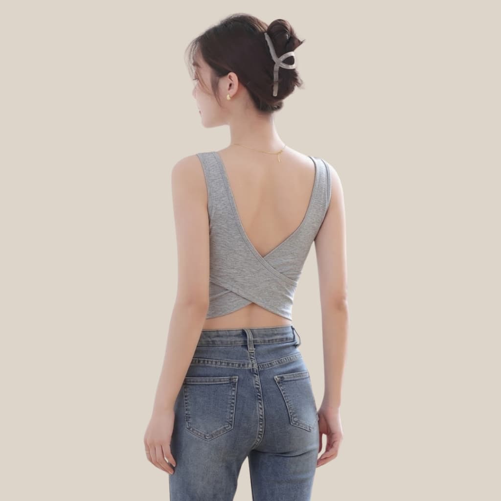 WsimpleBra | Gaia Crop Top เสื้อกล้าม ทรงครอป ไขว้หลัง มีบราในตัว เลิกใส่ชุดชั้นในและซิลิโคลปิดจุก รูปที่ 9