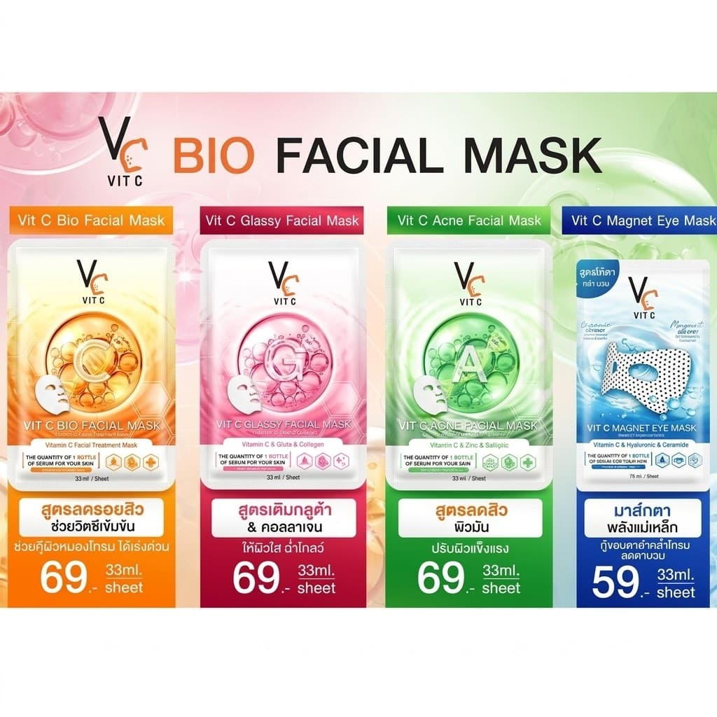 VC มาส์กหน้า น้องฉัตร Ratcha Vit c bio facial mask มาร์ควิตซี มาร์คหน้าเกาหลี ลดสิว ลดรอย กระจ่างใส รูปที่ 8