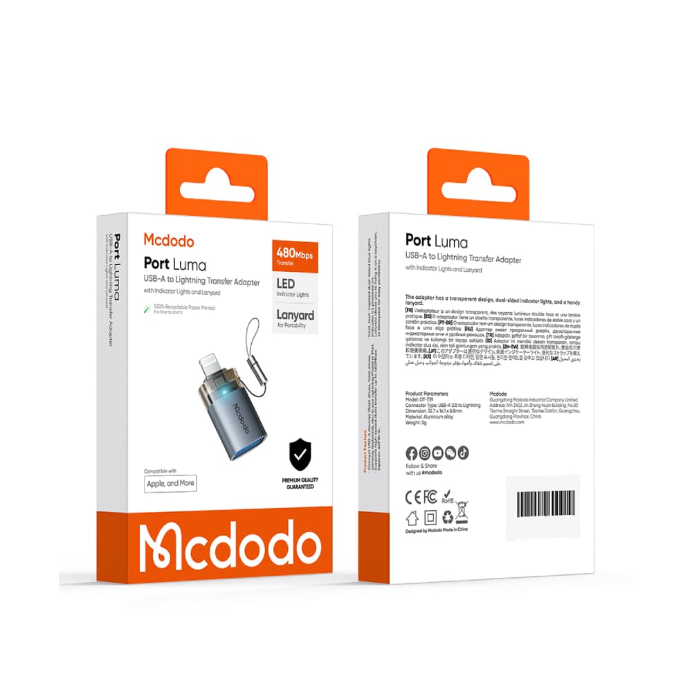 ตัวแปลง MCDODO USB-A to Lightning 480Mbps Transfer Adapter with Indicator Lights and Lanyard Gray by Banana IT รูปที่ 4