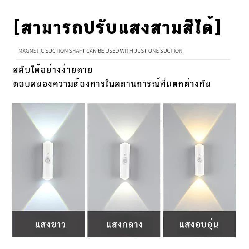 โคมไฟติดผนังเซ็นเซอร์จับความเคลื่อนไหวแม่เหล็กดูดชาร์จผ่าน USB แบบติดเองสำหรับใช้ในบ้าน รูปที่ 3