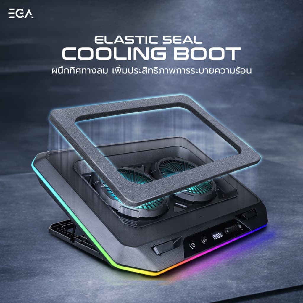 EGA TYPE CP7 พัดลมระบาย พัดลมรองโน้ตบุ๊ค Dual Fan RGB Gaming Cooler Pad รูปที่ 4
