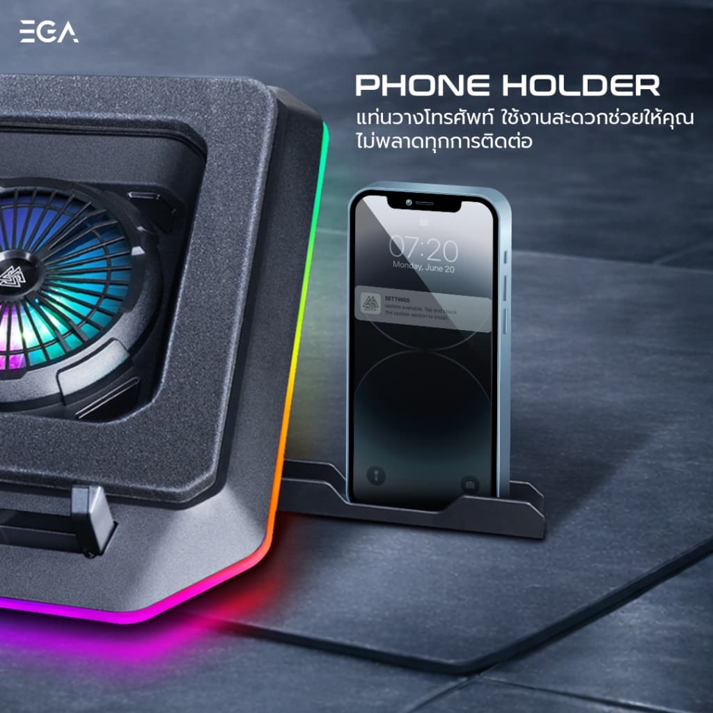 EGA TYPE CP7 พัดลมระบาย พัดลมรองโน้ตบุ๊ค Dual Fan RGB Gaming Cooler Pad รูปที่ 7
