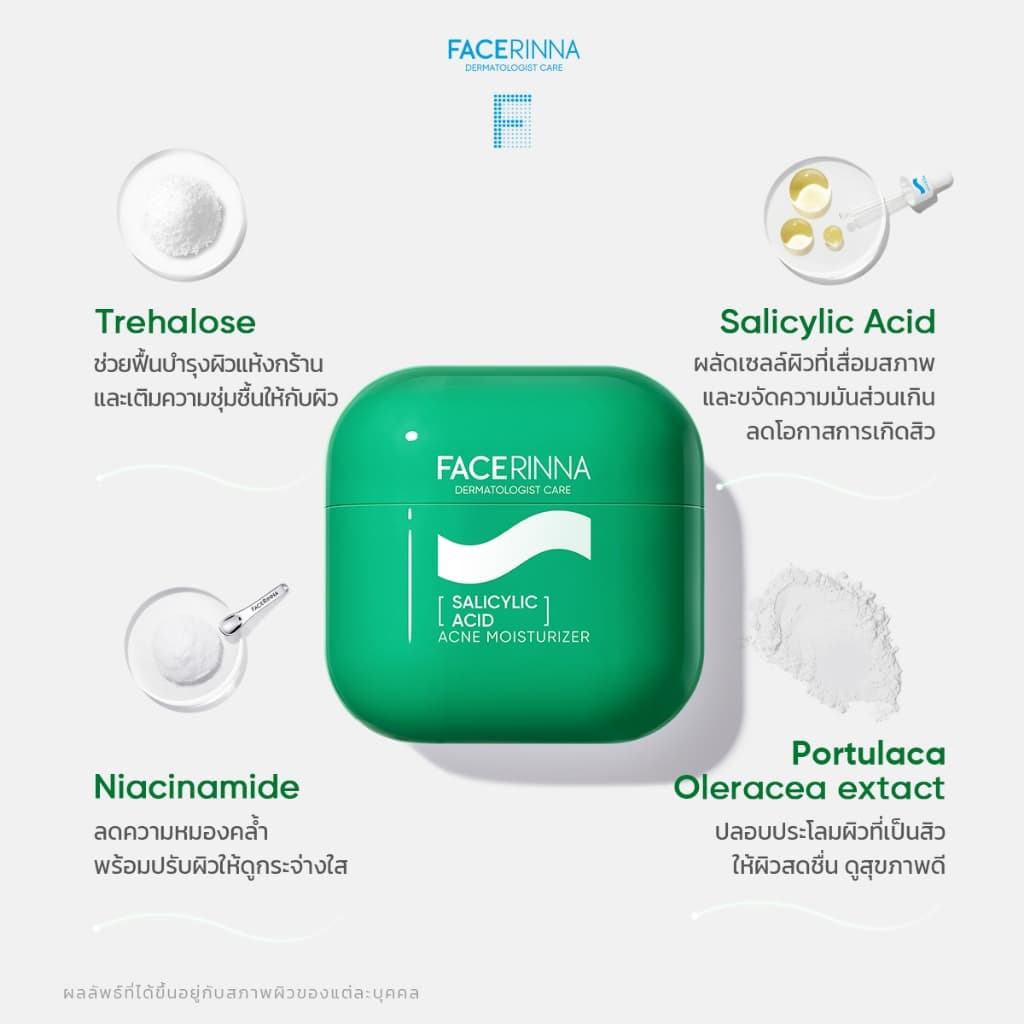 Facerinna Salicylic Acid Acne Moisturizer ครีมลดสิว BHA ละลายสิวอุดตัน ควบคุมความมัน บรรเทาสิวอักเสบ รอยแดง เจลลดรอยสิว รูปที่ 4