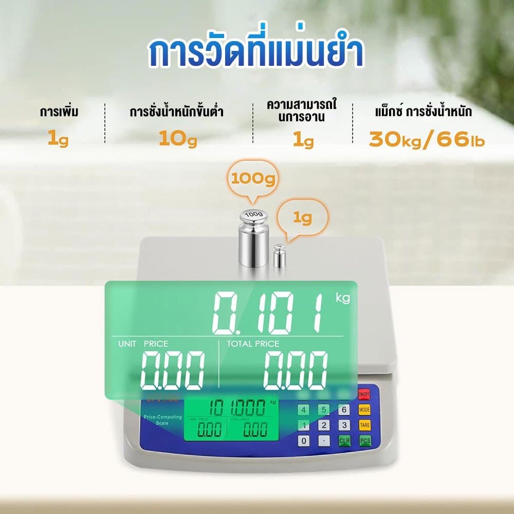 เครื่องชั่งดิจิตอลคิดเงิน ชั่งตวงอาหารได้ 1g-30kg - จอLED ใช้แบตเตอรี่หรือเสียบปลั๊กได้ รูปที่ 2