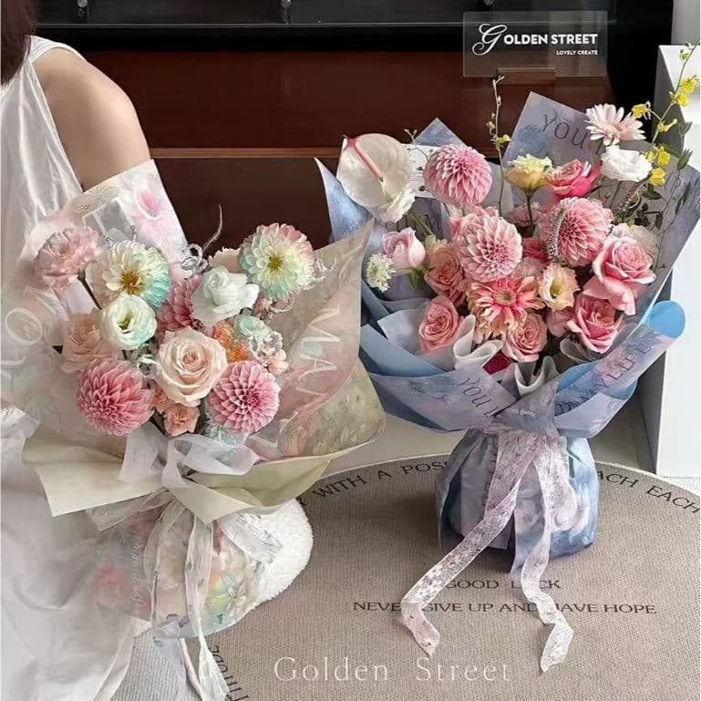 BAG 10แผ่น/แพ็ค กระดาษห่อช่อดอกไม้ แบบช่อ ช่อใหญ่ กระดาษห่อของขวัญ ลายดอกไม้ สีพลาสเทล ตกแต่ง ตัดแต่งดอกไม้ รูปที่ 6