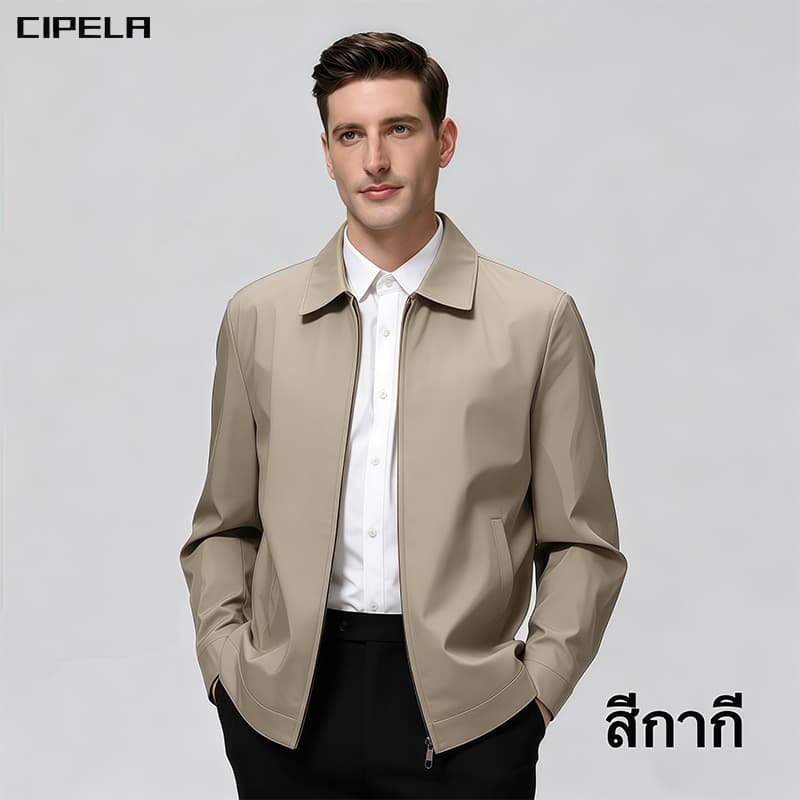 CIPELA ชายวัยกลางคนปกเสื้อหลวมธุรกิจลำลองแจ็คเก็ต เสื้อแจ็คเก็ตแขนยาว เสื้อคลุมคอปก แจ็คเก็ตสีดำ สไตล์เกาหลี รูปที่ 3