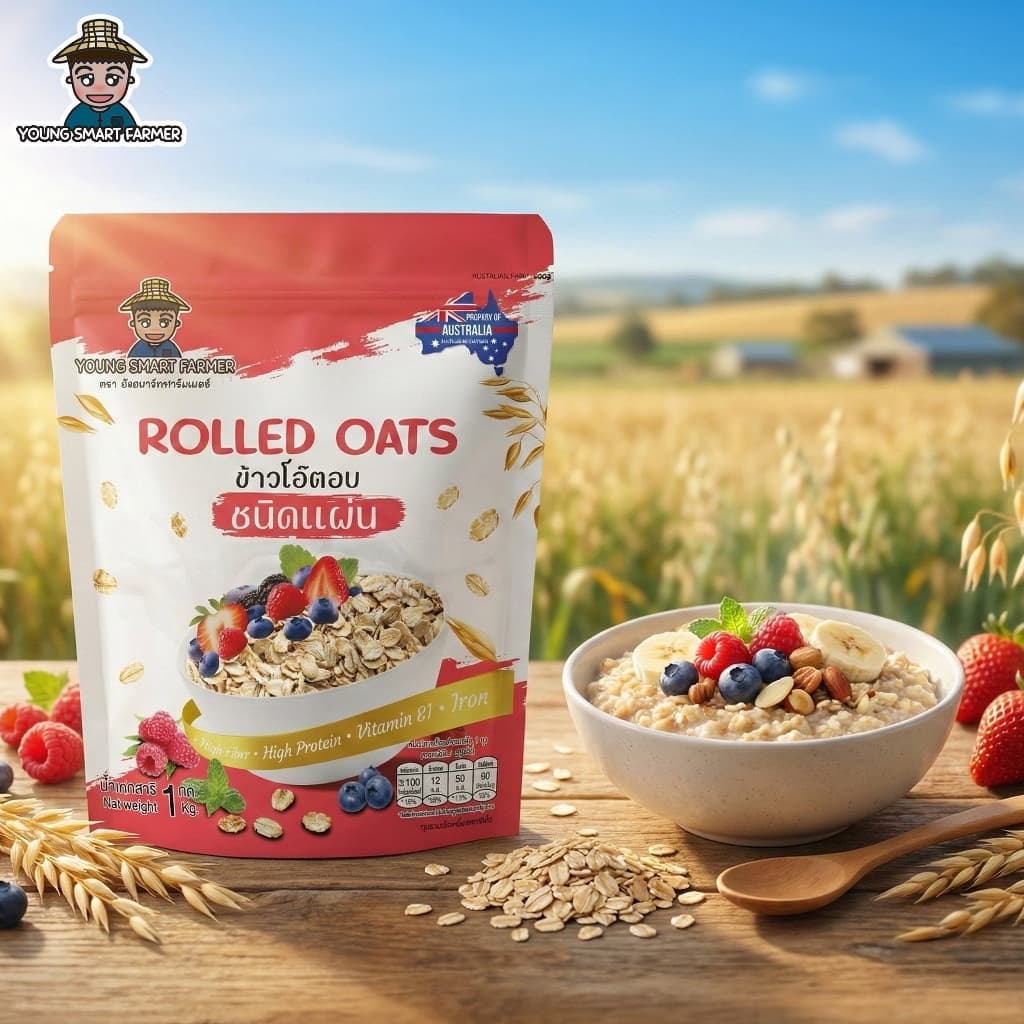 NEW โรลล์โอ๊ต Rolled Oats ข้าวโอ๊ต 1 kg ข้าวโอ๊ตอบชนิดแผ่น Young Smart Farmer ยังสมาร์ทฟาร์มเมอร์ รูปที่ 2