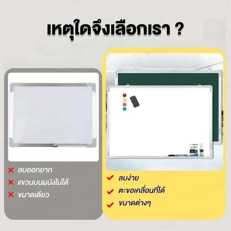 ไวท์บอร์ด Whiteboard กระดานไวท์บอร์ด 2 ด้าน กระดานเขียนลบได มีหลายขนาด สำหรับสำนักงานและห้องเรียน สามารถออกใบกำกับภาษีได รูปที่ 9