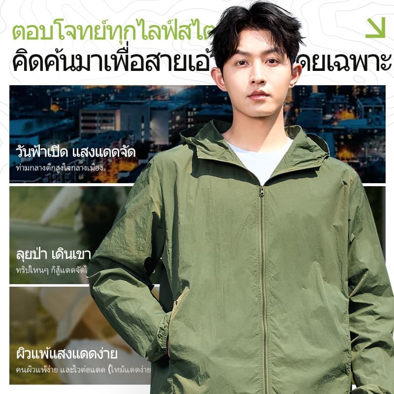 REYE เสื้อกันแดดผู้ชาย มีฮู้ด ผ้าไอซ์ซิลค์ กัน UV ได้จริง ระบายอากาศดี ใส่เล่นกีฬา รูปที่ 3