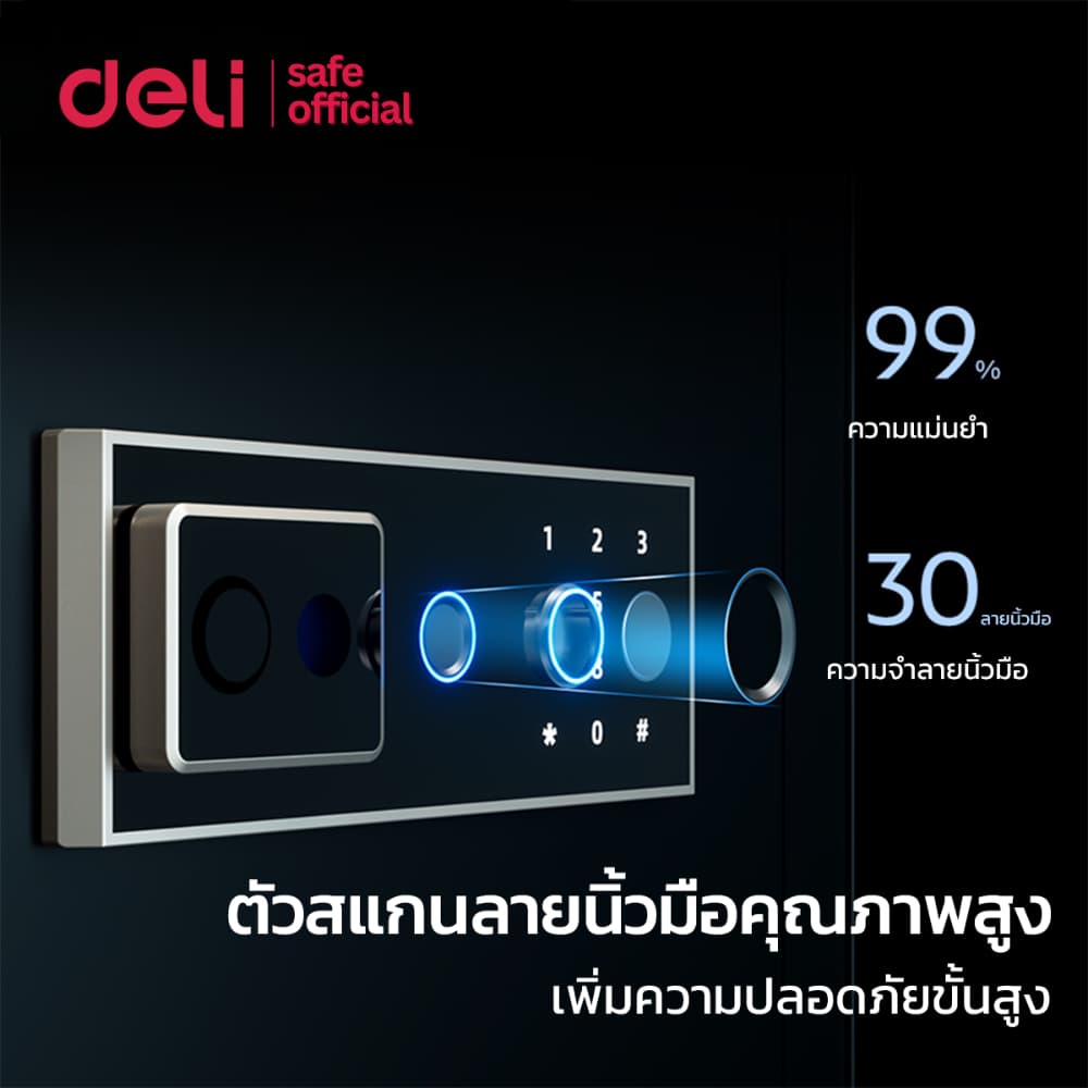 Deli ตู้เซฟ ตู้เซฟนิรภัย กันไฟ สแกนนิ้ว/กุญแจ/รหัส แกนล็อคเหล็ก เสียงสัญญาณเตือน Safe Box รูปที่ 4