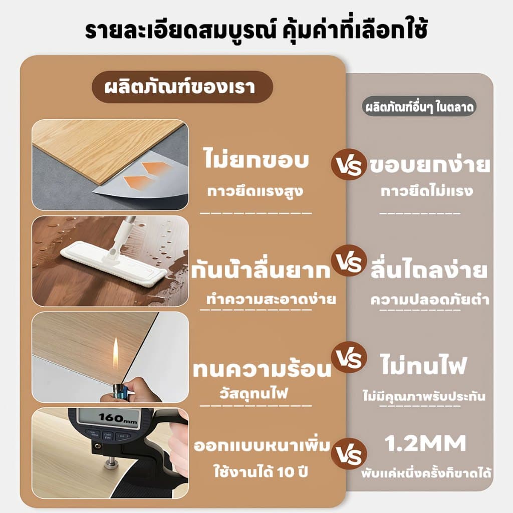 กระเบื้องยางลายไม้ กระเบื้องยาง 91.44x15.24cm วัสดุPVC ทนทาน ติดตั้งง่ายมีกาวในตัว กันน้ํา รูปที่ 7