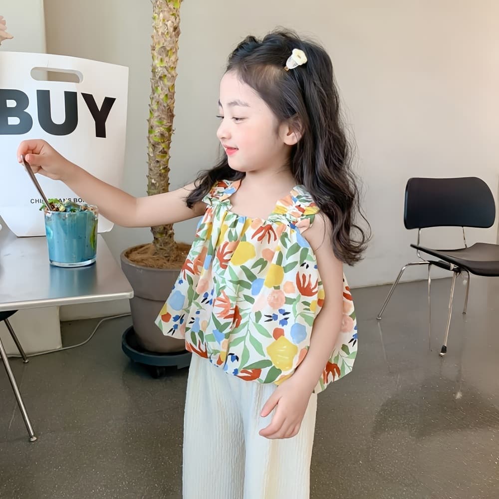 PRINCESS KESLI ชุดแฟชั่นชุดเซ็ตเด็ก เสื้อแขนกุด+กางเกง ผ้านิ่ม ใส่สบาย สไตล์เกาหลี 1-9 ปี รูปที่ 6