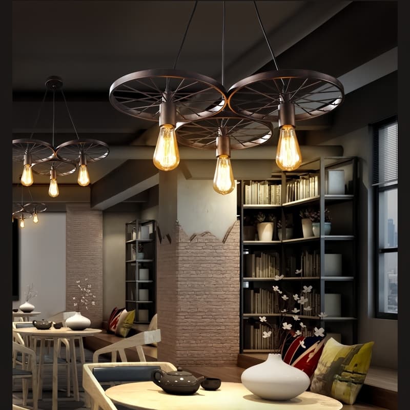 เรโทร สไตล์อินดัสเทรียล เหล็ก โคมระย้า LOFT ร้านกาแฟ บาร์ ร้านอาหาร โคมระย้า โคมไฟเพดาน ล้อเหล็ก โคมระย้า รูปที่ 2
