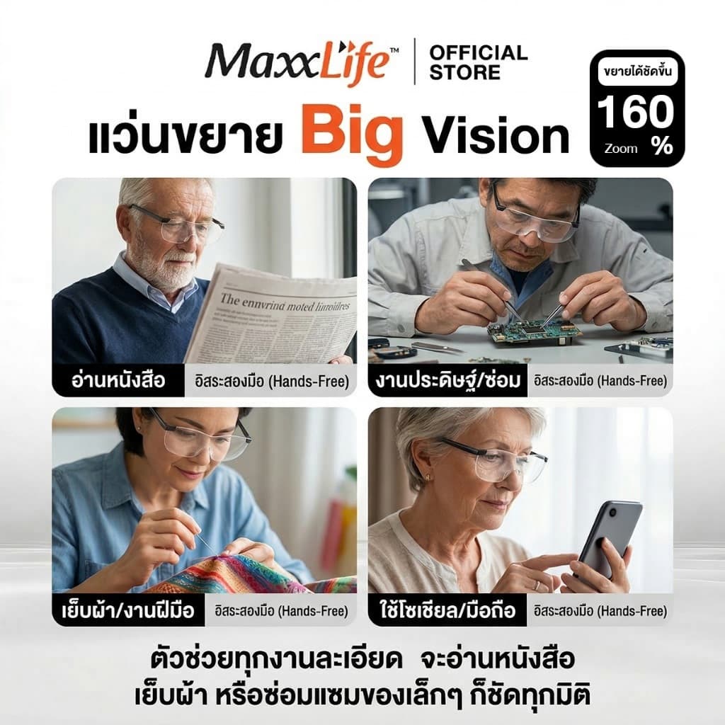 Big Vision แว่นตาขยายไร้มือจับ แถมฟรี!! ถุงผ้าใส่แว่น รูปที่ 3
