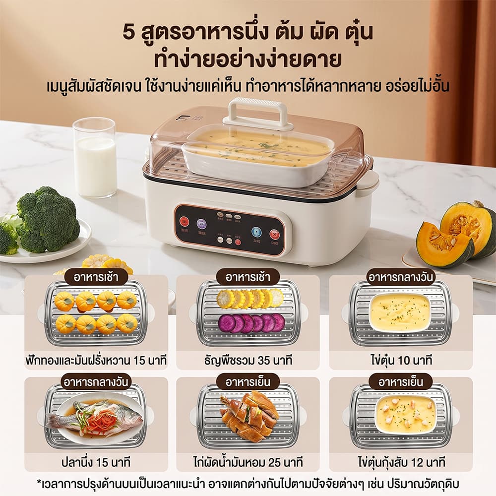 หม้อนึ่งไฟฟ้า 4 ชั้น ความจุเยอะ 48L หม้อนึ่งอเนกประสงค์ ตั้งเวลาได้ สุกี้ชาบู/นึ่งปลา/ผัก Tixx รูปที่ 6