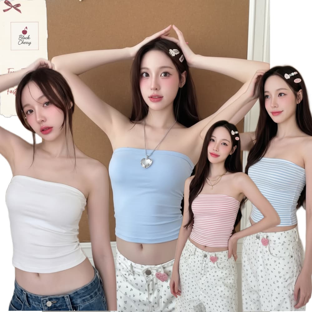 Basic Bodycon Plain Tube Top เสื้อเกาะอก ผ้ายืดรัดรูป หลายสี ทําจากผ้าฝ้ายบางเย็น | Black Cherry รูปที่ 1