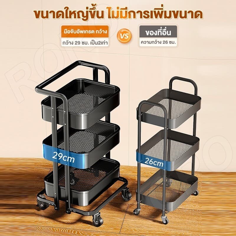 BMZAR ชั้นวางของมีล้อ 3/4ชั้น พร้อมล้อเลื่อน+ที่จับ ชั้นวางรถเข็น ชั้นวางของ ใช้ในสถานการณ์ต่างๆ เคลื่อนย้ายสะดวก รูปที่ 3