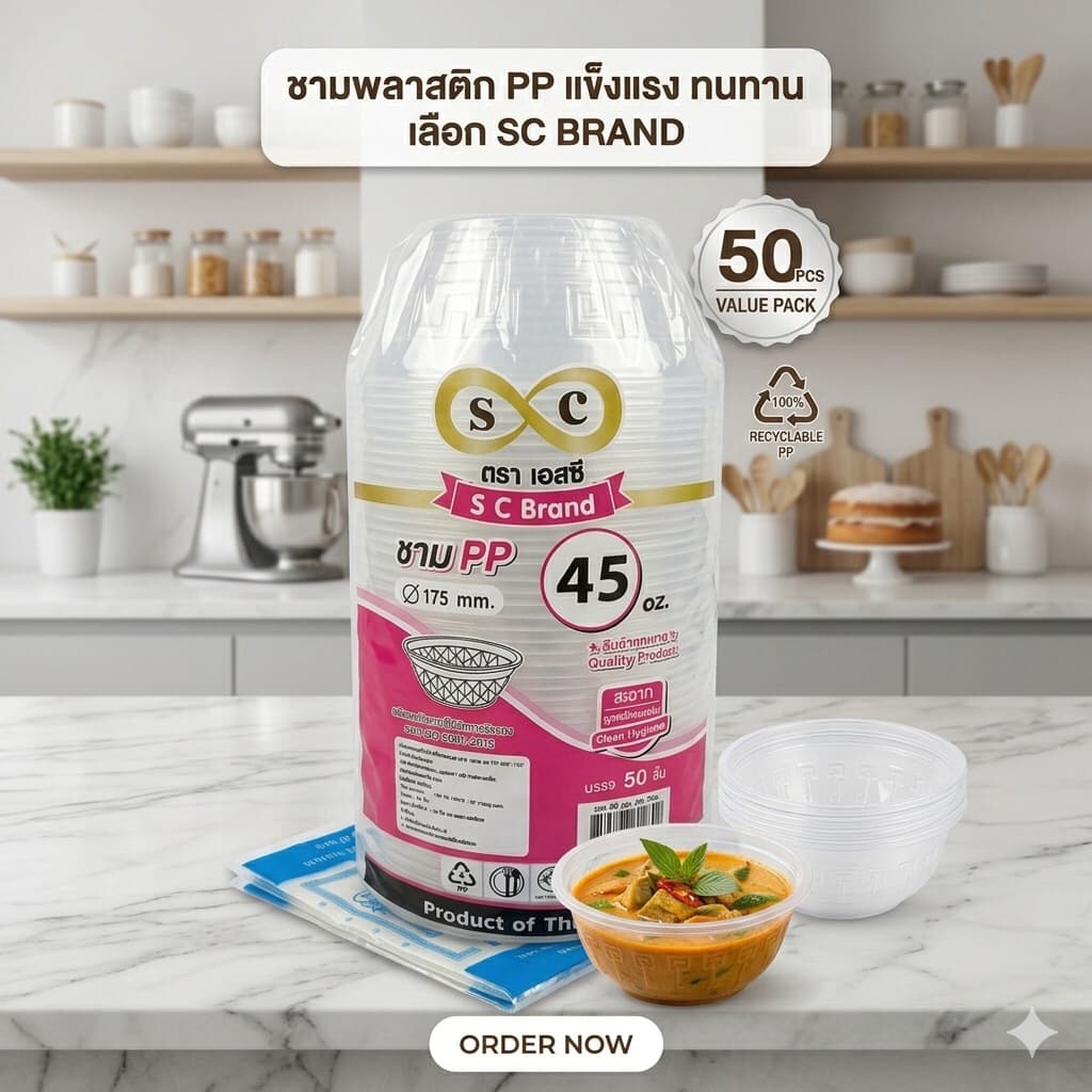 ชามพลาสติก PP 45 Oz. ตราเอสซี แข็งแรง ทนความร้อน สำหรับใส่อาหาร รูปที่ 1