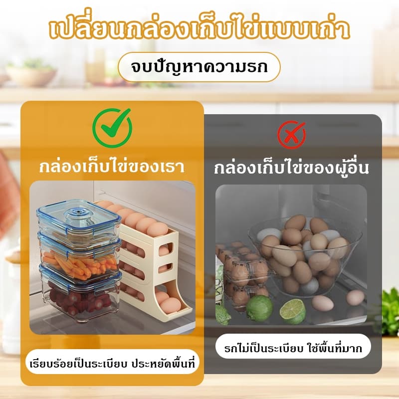 กล่องเก็บไข่อัตโนมัติ ชั้นวางไข่ในตู้เย็น อุปกรณ์จัดระเบียบครัวเรือน เก็บไข่ได้มาก ใช้งานง่าย COD รูปที่ 3