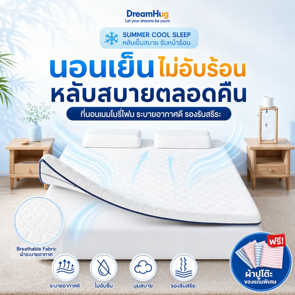 ที่นอน topper ลพรีเมียมเมมโมรี่โฟมที่นอน ขนาด 3/4/5/6ฟุต ป้องกันไรฝุ่น ช่วยลดอาการปวดหลัง รองรับสรีระ รูปที่ 1