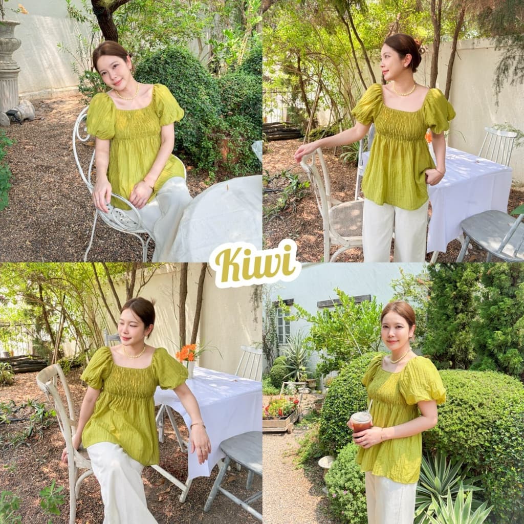 SUNNY BLOUSE เสื้อคอเหลี่ยมแขนพองทรงบอลลูน สม็อคช่วงอก ยืดได้เยอะ ผ้าฝ้ายผสมอัดยับย่น รูปที่ 8