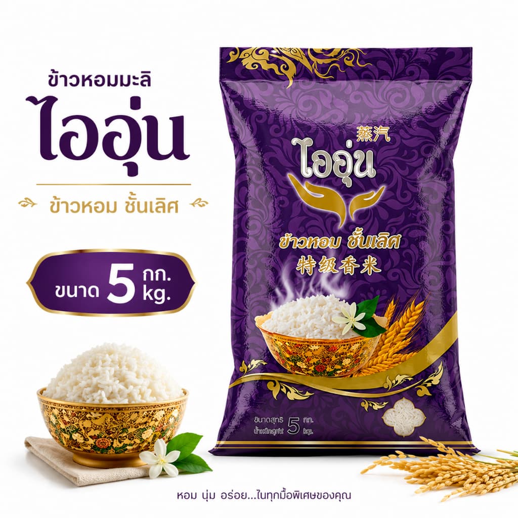 ข้าวไออุ่น ข้าวส่งออก หอมนุ่ม หุงขึ้นหม้อ 5KG รูปที่ 1