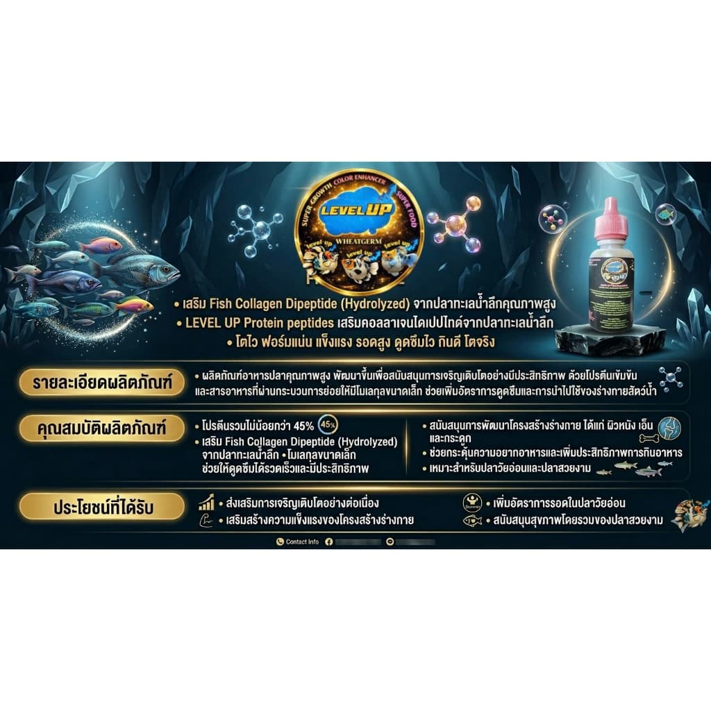 LEVEL UP Micro Pellet อาหารปลาบอลลูน ปลาหางนกยูง สำหรับปลาสวยงามขนาดเล็ก เม็ดเล็กพิเศษ กินง่าย โปรตีนสูง ช่วยให้สีสวย รูปที่ 3