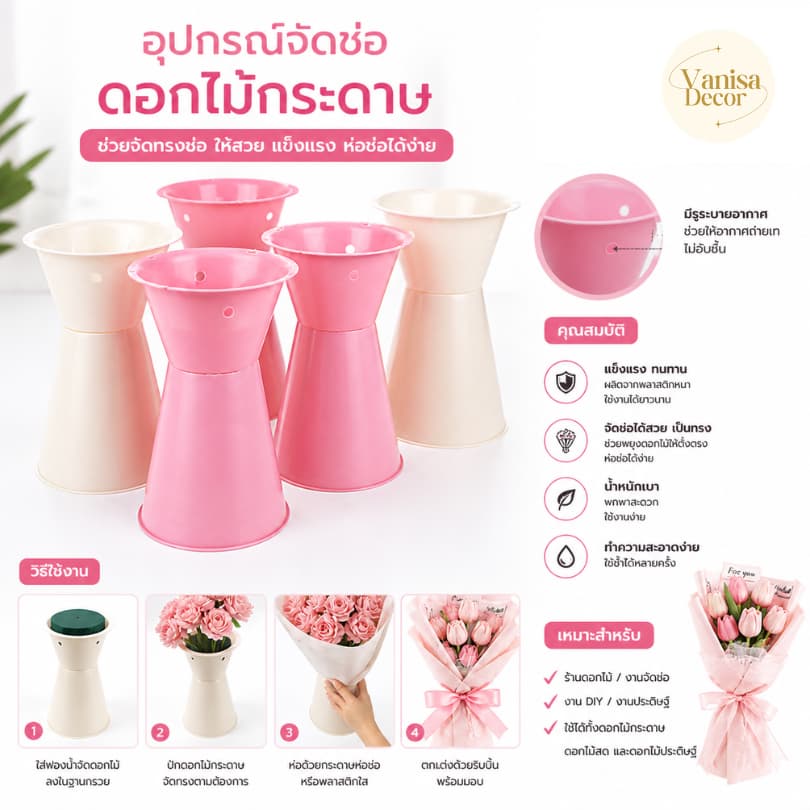 อุปกรณ์จัดช่อดอกไม้กระดาษ ห่อช่อดอกไม้ปลอม สำหรับมือใหม่ ฐานช่อดอก ฐานดอกไม้ กรวยจัดช่อดอกไม้ ฐานตั้งรองโอเอซิส