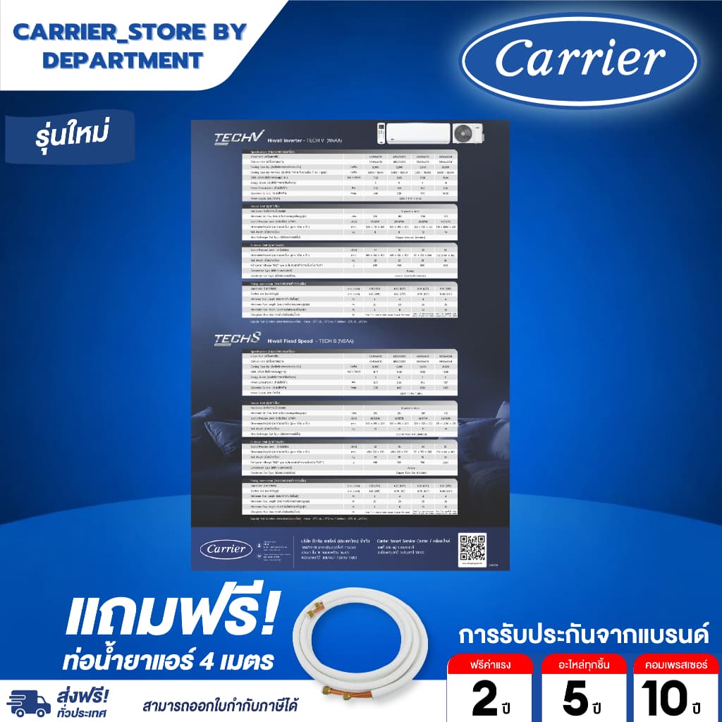 แอร์ CARRIER แคเรียร์ ติดผนัง อินเวอร์เตอร์ รุ่น TECH-V 42NVAA SER แถมท่อน้ำยาแอร์ 4 เมตร DYNAMIC FLASH SALE รูปที่ 6