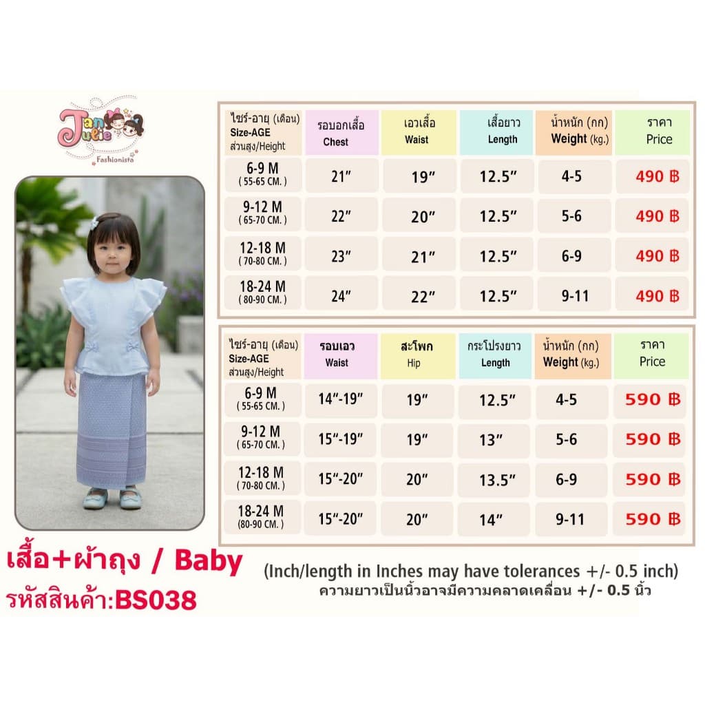 BS038 รุ่นฟ้าจรดทราย ชุดไทยแม่ลูก ชุดไทยประยุกต์ผู้หญิง ชุดไทยเด็กผู้หญิง สีฟ้าสวย สไบ สวยน่ารัก พาสเทล รูปที่ 9