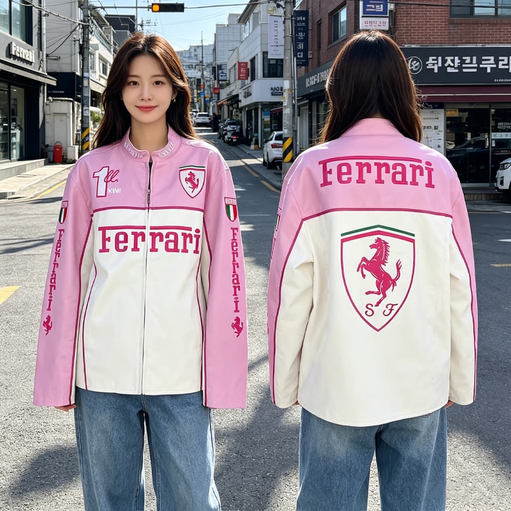 F1 Ferrari แจ็คเก็ต เสื้อแข่งรถ ลำลอง อเมริกันย้อนยุค ปักลาย กันลม แบบมีซิป สำหรับผู้ชายผู้หญิง รูปที่ 8