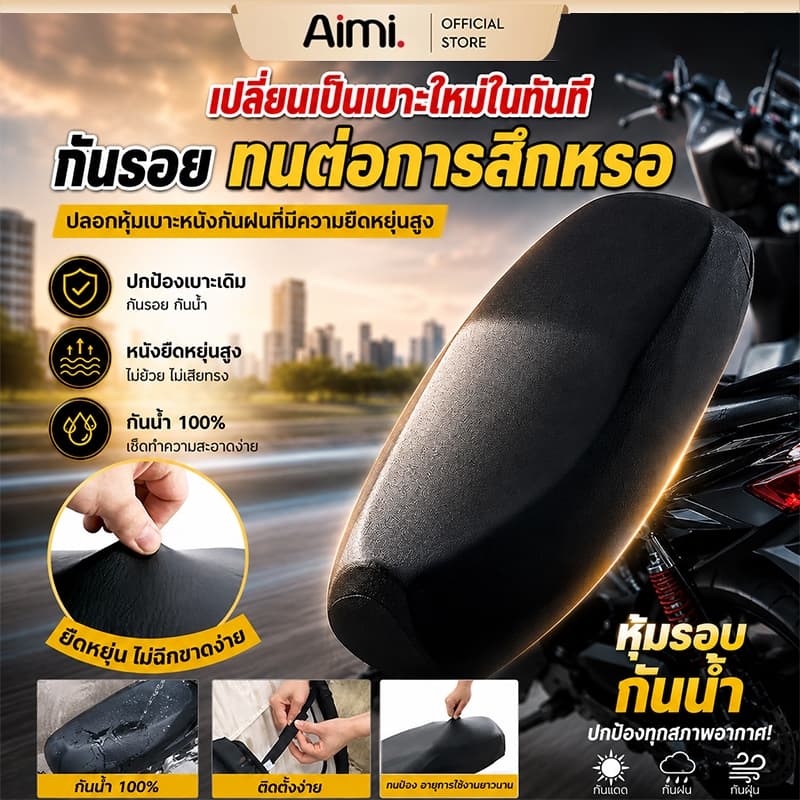 ที่หุ้มเบาะรถมอเตอร์ไซค์ วัสดุ PU น้ำหนักเบา กันน้ำ กันฝุ่น กันแดด กันรอยขีดข่วน ใส่ได้ทุกรุ่น สีดำ