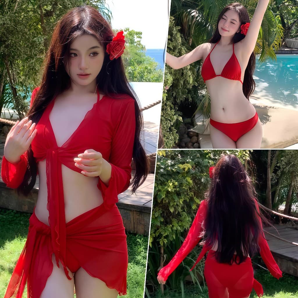 BIKINI FACTORY ชุดว่ายน้ำ 3 ชิ้น ชุดว่ายน้ำเซต บิกินี่แซ่บๆ มีไซส์ M-XL | น้ำหนัก 40-65 กก.SET-BK030 รูปที่ 3