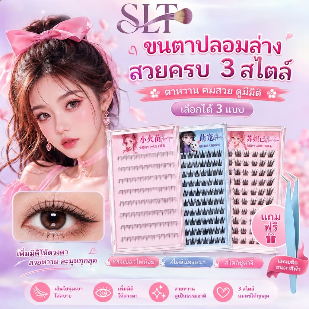 ขนตาปลอม 3d ไม่ต้องใช้กาว เป็นธรรมชาติ ติดทนนาน มีกาวในตัว ใส่สบาย ขยายตา 60/100/120ช่อ 10แถว/กล่อง ใช้ซ้ำได้ EYELASHES รูปที่ 1