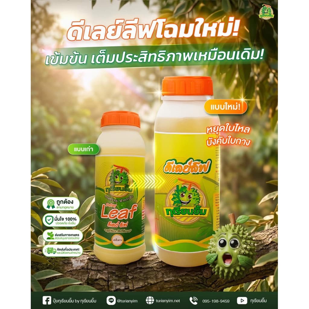 ดีเลย์ ลิฟ ทุเรียนยิ้ม ขนาด 1 ลิตร หยุดใบไหล บังคับใบกาง ลดการแย่งชิงอาหาร ทำให้ผลหรือหางแย้ไม่ร่วง รูปที่ 2