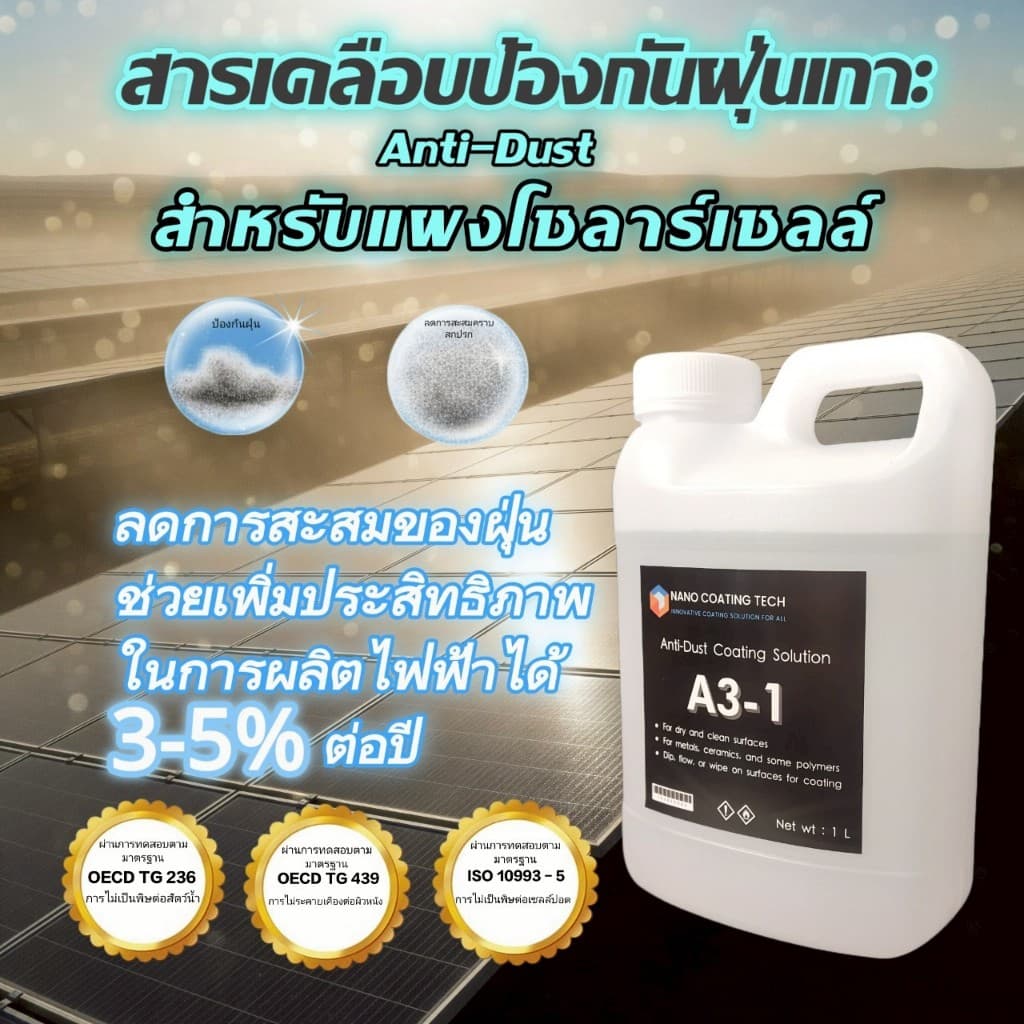 น้ำยาเคลือบแผงโซลาร์เซลล์ ป้องกันฝุ่นเกาะ ช่วยเพิ่มประสิทธิภาพโซลาร์เซลล์ ปลอดภัยต่อผู้ใช้ รูปที่ 1