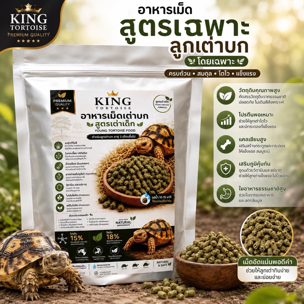 King Turtle อาหารเต่า 1Kg เกรดลัคชูรี่ สูตรไฟเบอร์สูง สำหรับเต่าบก เต่าเด็กและเต่าโต รูปที่ 8
