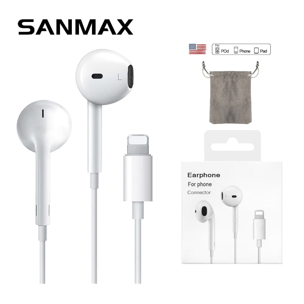 หูฟัง Sanmax D14 อินเตอร์เฟซสายฟ้า โทรชัด เสียงดี ไม่ใช้บลูทูธ สำหรับ รุ่น phone 7 8 x  11 12 13 14