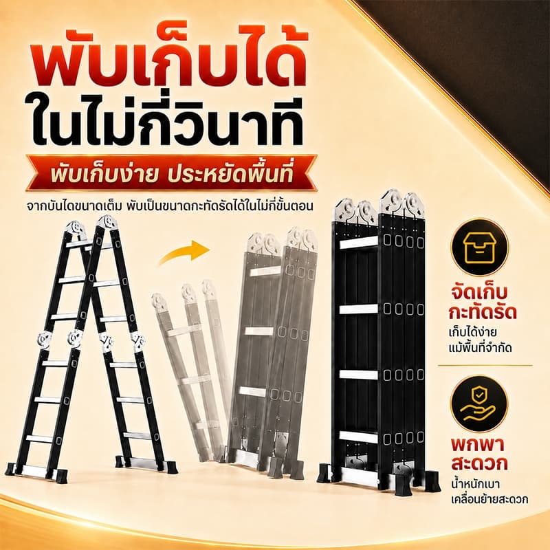 บันได บันไดอลูมิเนียม บันไดพับได้ 2000KG 12ขั้น 16ขั้น และ 20ขั้น แข็งแรง ตัวล็อคหนาแน่น ยาวทั้งหมด3.8m/4.8m/5.8m รูปที่ 7