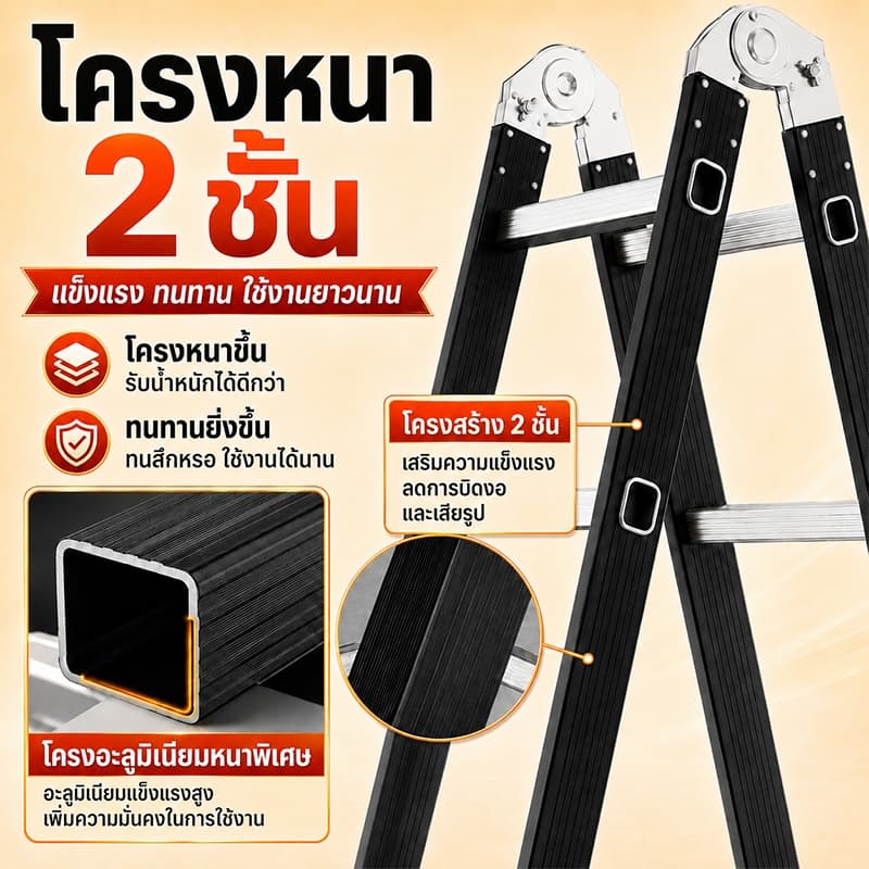 บันได บันไดอลูมิเนียม บันไดพับได้ 2000KG 12ขั้น 16ขั้น และ 20ขั้น แข็งแรง ตัวล็อคหนาแน่น ยาวทั้งหมด3.8m/4.8m/5.8m รูปที่ 4