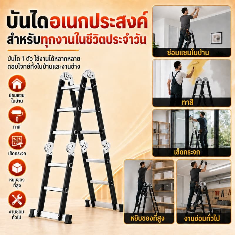 บันได บันไดอลูมิเนียม บันไดพับได้ 2000KG 12ขั้น 16ขั้น และ 20ขั้น แข็งแรง ตัวล็อคหนาแน่น ยาวทั้งหมด3.8m/4.8m/5.8m รูปที่ 8