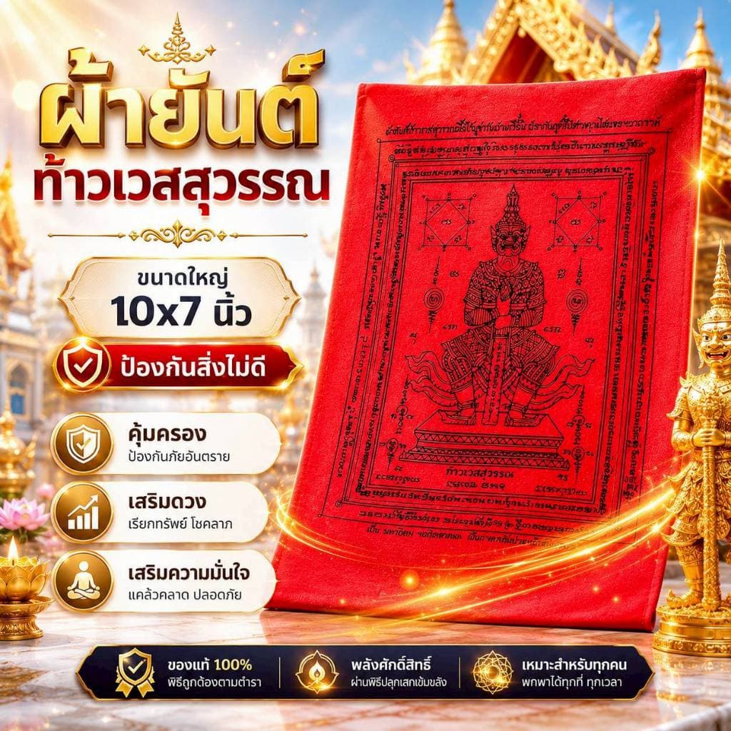 ผ้ายันต์ท้าวเวสสุวรรณ 3.5 * 5.5 นิ้ว วัดจุฬามณี ปลุกเสก ป้องกันสิ่งไม่ดี ค้าขายดี บ้านร่มเย็น เป็นสุข รูปที่ 1
