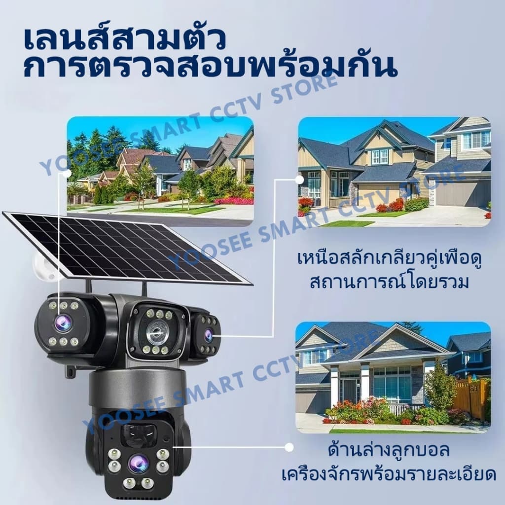 YOOSEE กล้องวงจรปิดพลังงานแสงอาทิตย์ 15MP เลนส์สามตัว จอแสดงผลสามจอ กล้องวงจรปิดไร้สาย 4G SIM ไม่ต้องใช้ WIFI กันน้ำ รูปที่ 3