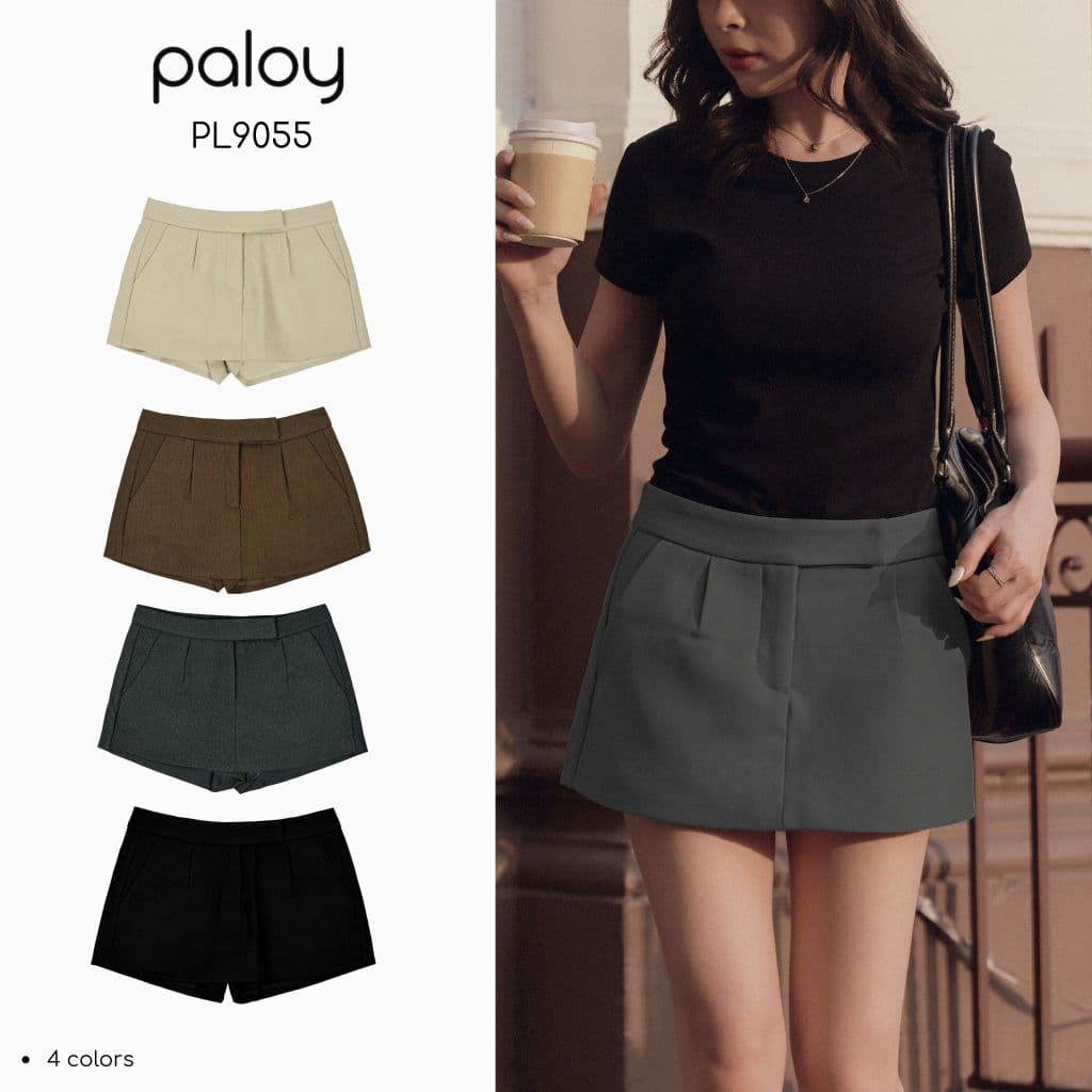 Paloy - PL9055 กระโปรงกางเกงผ้าขาสั้น มีซับใน