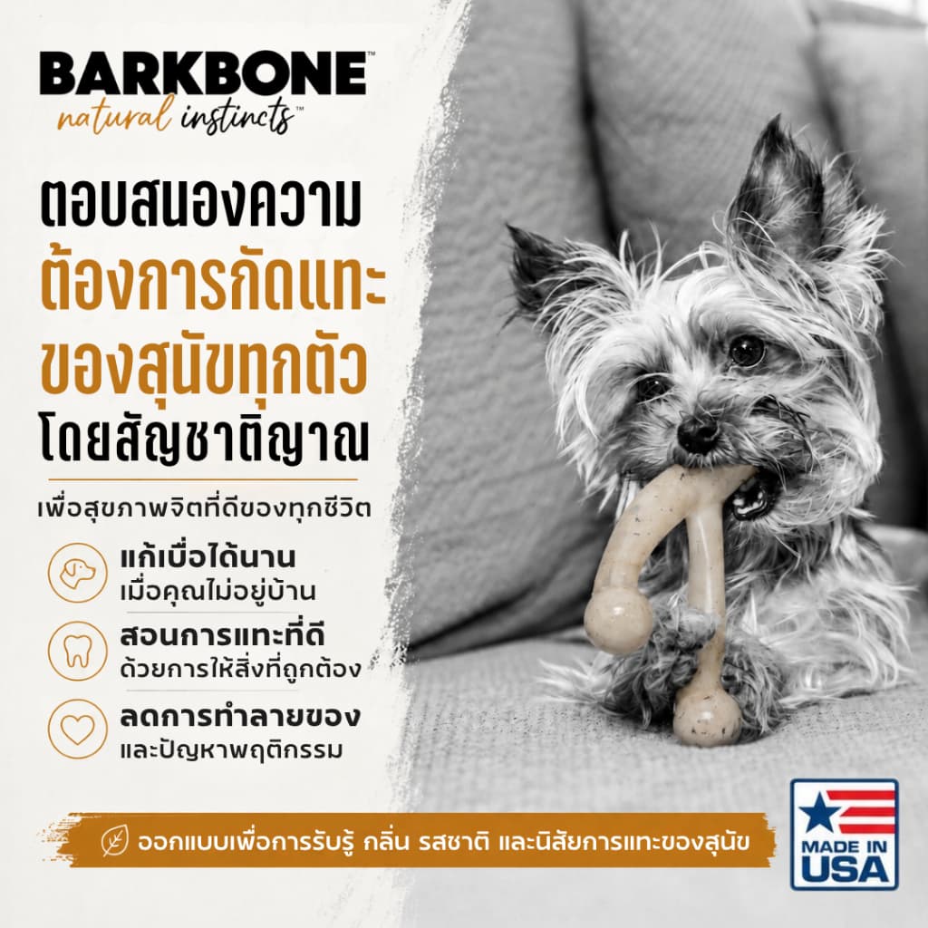 Made in USA BarkBone Wishbone REAL Bacon Flavor -Infused Nylon Dog Chew Toy ของเล่นขัดฟันสุนัข รูปที่ 3