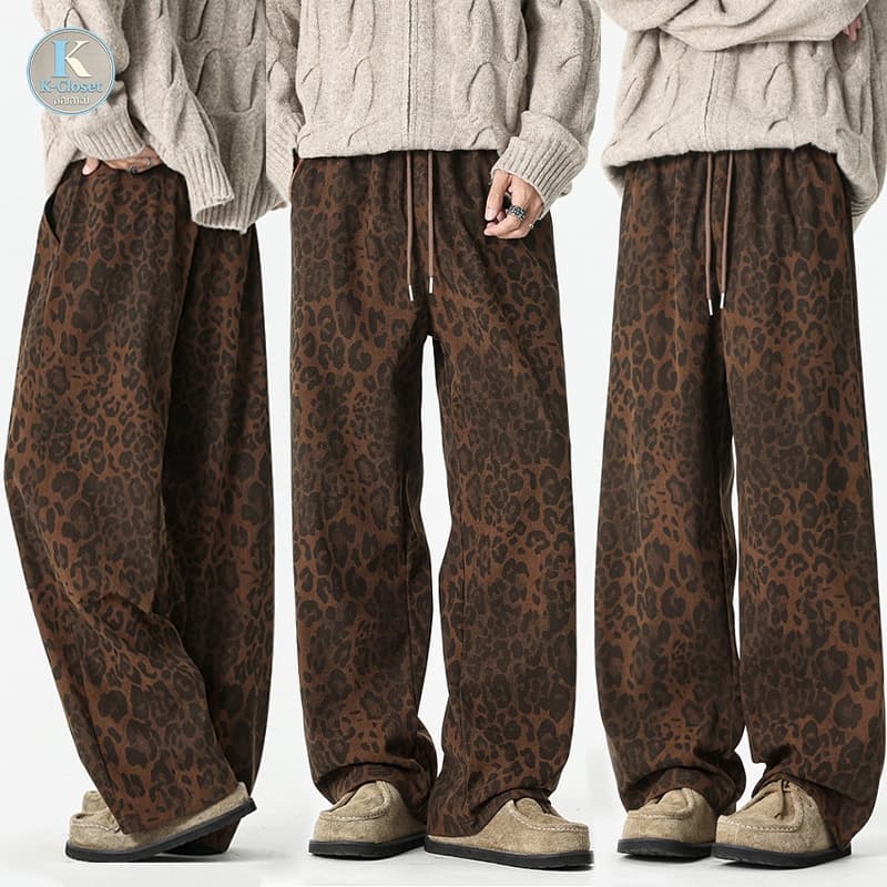 Baggy S-5XL กางเกงผู้ชายลายเสือ ทรงขากว้างตรง เอวยางพร้อมเชือกดึง สไตล์เกาหลี รูปที่ 1