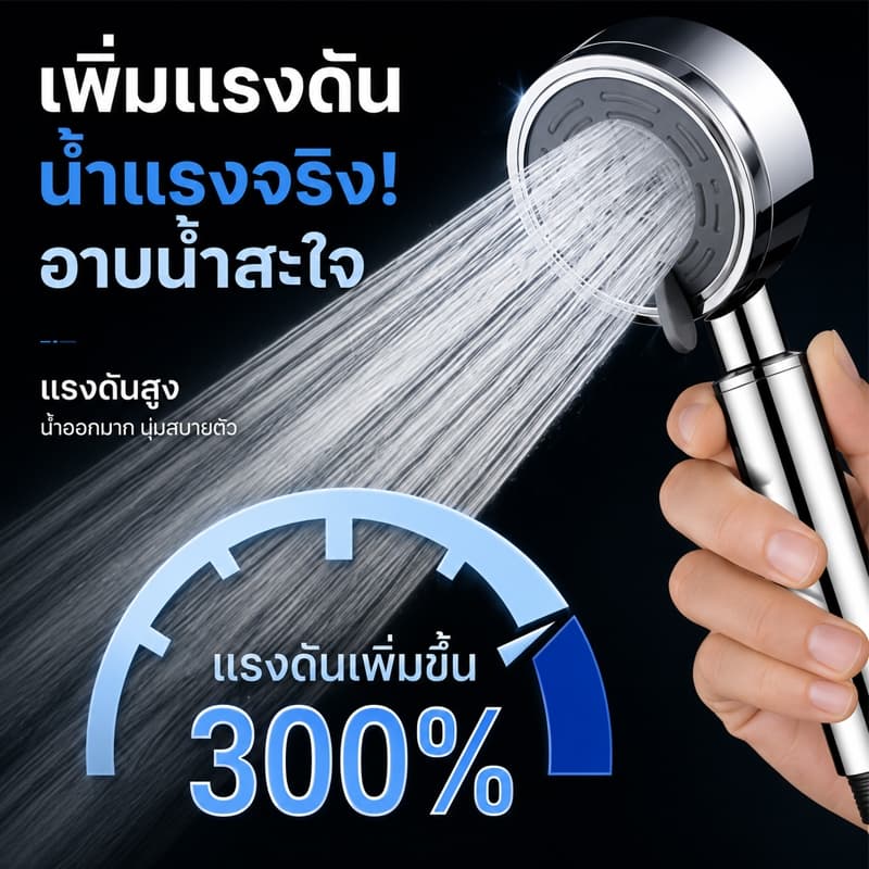 ชุดฝักบัว ฝักบัวอาบน้ำ ฝักบัวเพิ่มแรงดัน ฝักบัวแรงดันสูง ไม่ต้องเจาะผนัง กรองน้ำสะอาด 316 ไม่เป็นสนิม ติดตั้งง่าย รูปที่ 2