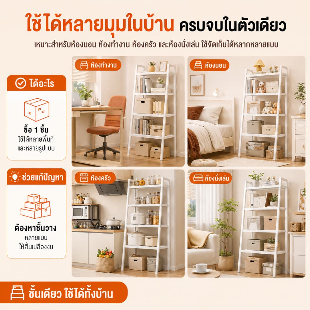 BMZAR ชั้นวางของ 150cm 3/4/5 ชั้น ชั้นอเนกประสงค์น ทรงสี่เหลี่ยมคางหมูรับน้ำหนักได้ 150kg และดำ รูปที่ 9