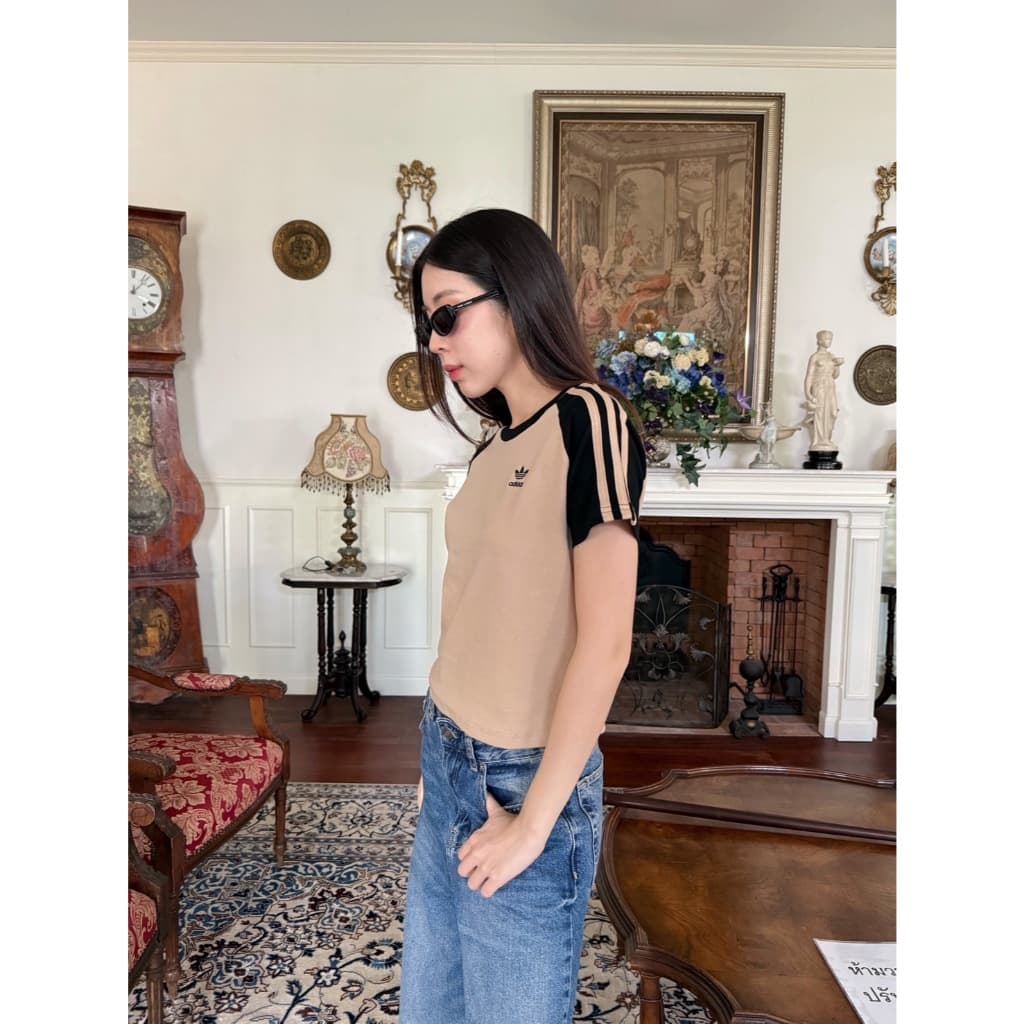 VL 5296 เสื้อยืดแขนสั้น คอกลม แต่งแถบ ผ้านิ่มใส่สบาย รูปที่ 2