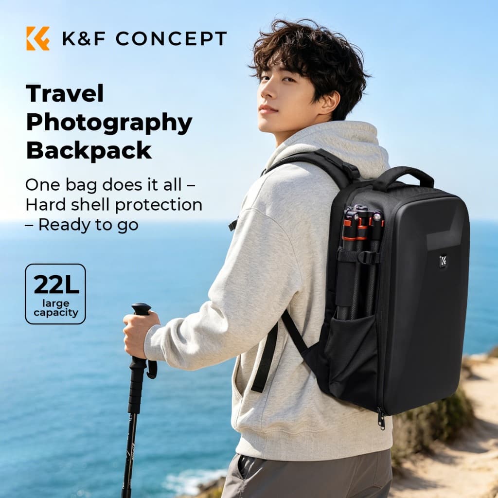 K&F CONCEPT กระเป๋ากล้อง Hard Shell Camera Backpack Waterproof 22L สำหรับกล้อง2ตัว+เลนส์หลายตัว